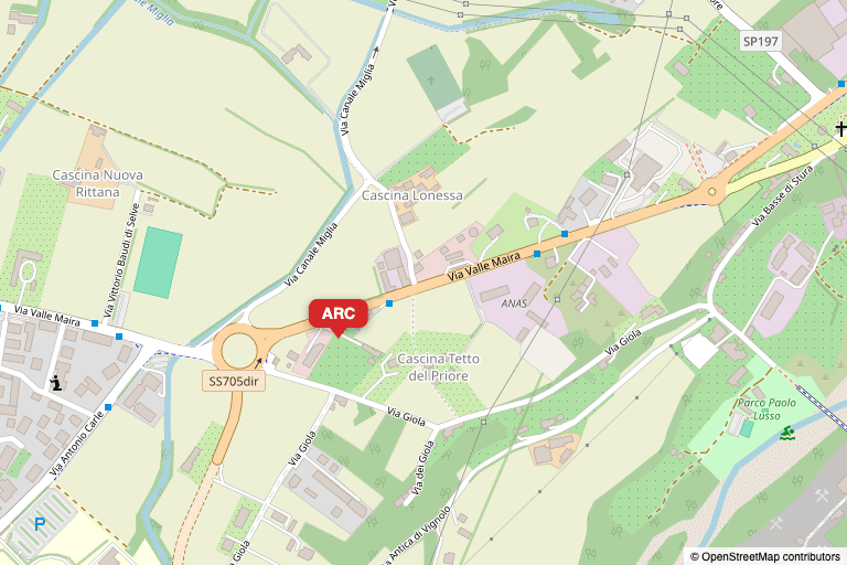 Mappa: la sede ARC è sulla rotonda tra Via Valle Maira e la SS705dir, a Cuneo